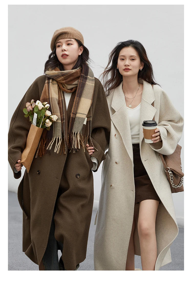 CHIC VEN Women Long Double-sided Woolen Coats Retro Loose Female Overcoat Double Breasted Ladies Windbreak Autumn Winter 2026