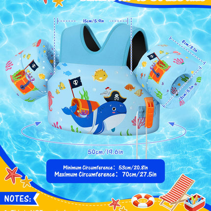 Kids Swim Vest for Toddlers Floaties for Swimming Armbands 15-70 lbs Cartoon Swim Water Wings with Crotch Strap Child Pool Floats Vest