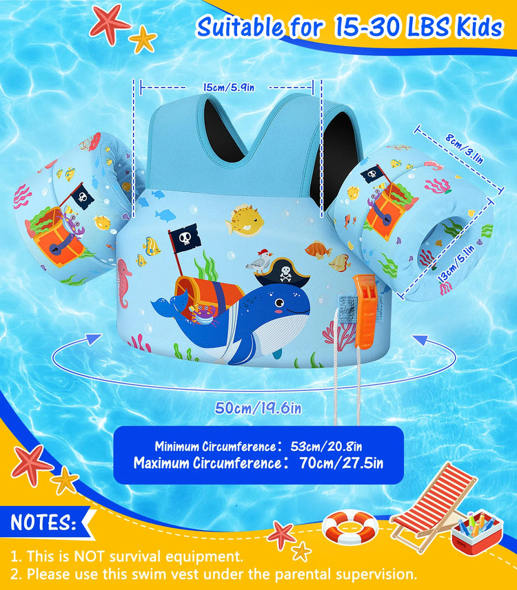 Gilet da bagno per bambini per bambini Floaties per braccioli da nuoto 15-70 libbre Ali d'acqua per nuoto in cartone animato con cinturino sul cavallo Gilet galleggianti per piscina per bambini