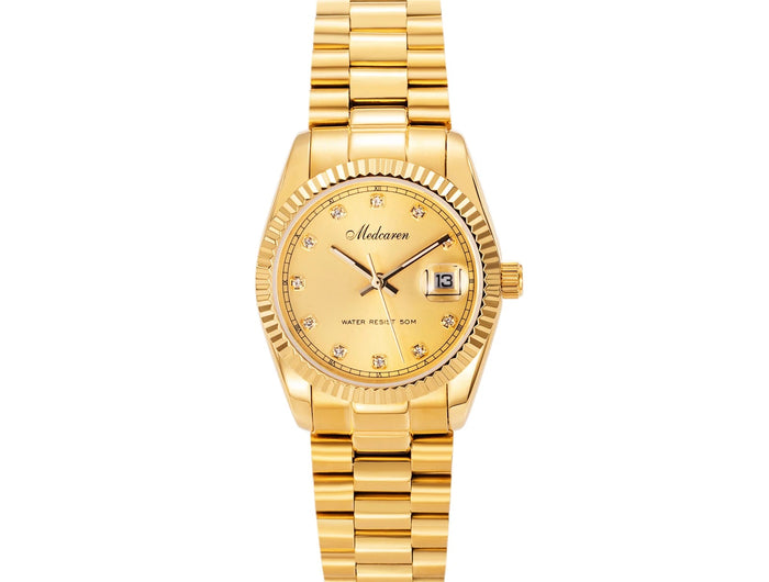Orologio al Quarzo da Donna alla Moda 30mm, Cronografo in Oro 24K con Doppio Calendario, Cinturino in Acciaio Inossidabile, Impermeabile, Regalo per Moglie platinumshop