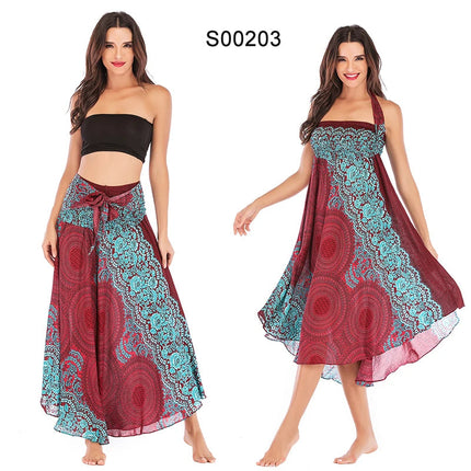 Boho Gonne Donna Rayon Beach Abito lungo Estate Bohemian Jupe Longue Femme Elastico in vita Stampa Fasciatura floreale Halter Hippie platinumshop