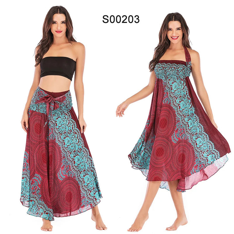 Boho Gonne Donna Rayon Beach Abito lungo Estate Bohemian Jupe Longue Femme Elastico in vita Stampa Fasciatura floreale Halter Hippie platinumshop