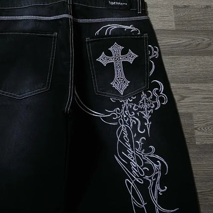 Jeans Larghi da Donna Y2K Gothic Hip Hop Joker con Stampa Retrò e Ricami a Lettere, Nuova Moda Americana 2026