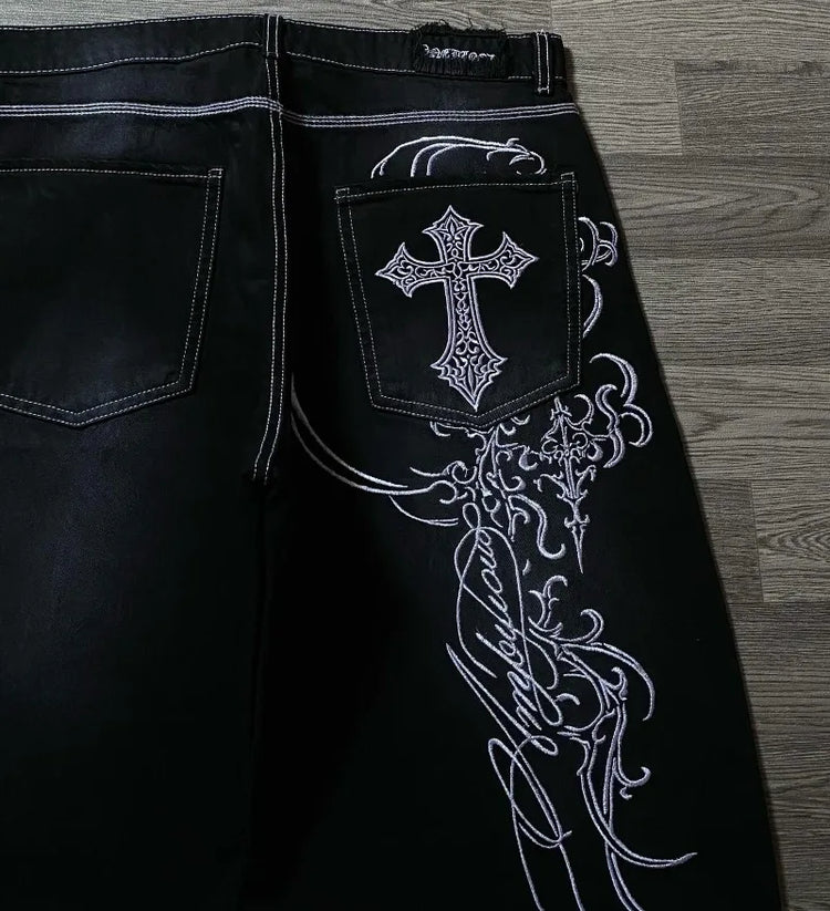Jeans Larghi da Donna Y2K Gothic Hip Hop Joker con Stampa Retrò e Ricami a Lettere, Nuova Moda Americana 2026