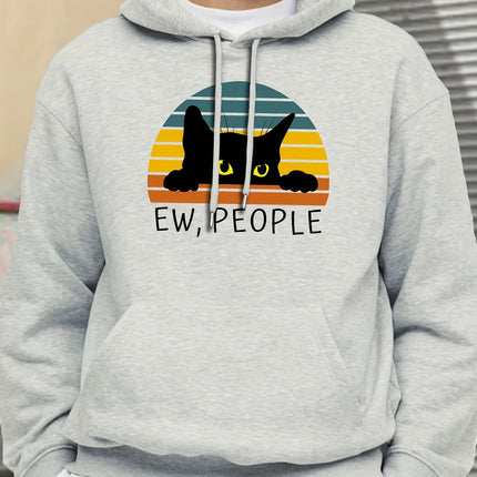 Cat ew people print casual fashion college style hooded sweatshirt with autumn and winter velvet suitable for men and women