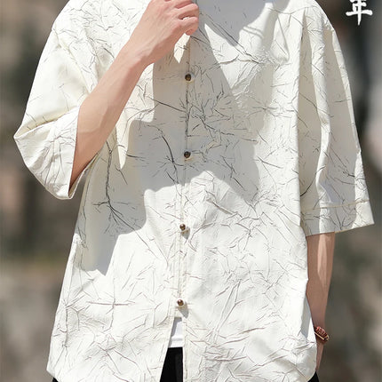 Camicia stile cinese da uomo lamina d'oro elegante vestibilità ampia camicie a maniche lunghe ispirate all'annata camicette sottili estive casual abbigliamento da uomo
