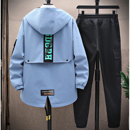 Spring Casual Men Sets Two Pieces Fashion Korean Trend Hooded Jacket + Pants Autumn Baseball Uniform Suit Man Outfit