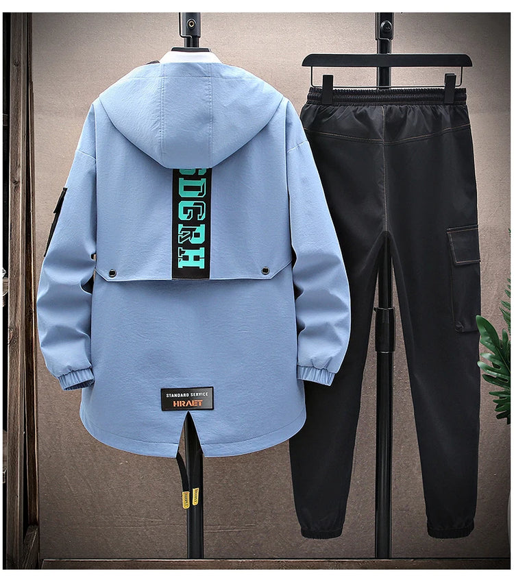 Spring Casual Men Sets Two Pieces Fashion Korean Trend Hooded Jacket + Pants Autumn Baseball Uniform Suit Man Outfit