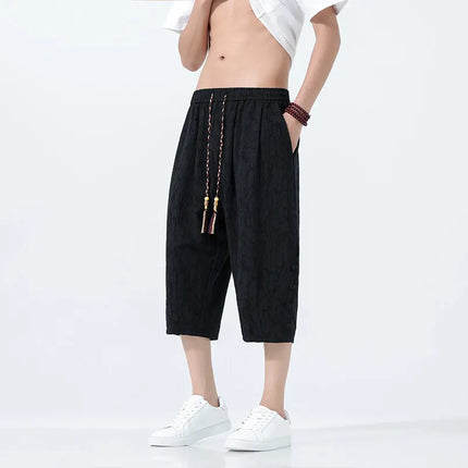 Pantaloncini da uomo Harajuku Kimono retrò Pantaloni da spiaggia comodi e traspiranti Pantaloni casual Harun larghi in cotone stile giapponese da uomo