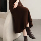 Grace Women's Skirt 100% Merino Wool Skirt Hip Hugging A-Line Wave Skirt Knitted Warm Autumn Winter Dress Slim Office Lady Skirt PlatiNum