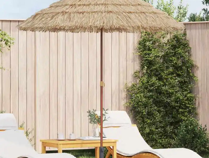 Ombrellone da Spiaggia Naturale 160x160cm, Leggero e Regolabile in Poliestere Anti-UV, Ideale per Giardino e Spiaggia - Stile Tropicale