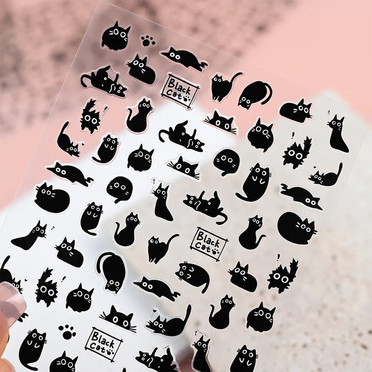4pcs/set 3D Cute Cartoon Black Cat Nail Stickers Funny Cat Paw/Bowtie Self-Adhesive Nail Art Decals Manicure Accessories DIY 8*1