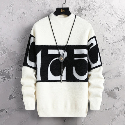 2023 New Fashion Patchwork digit Cashmere Sweater Men High Quality Comfortable Mens Sweaters Thick Warm Male Pullover
