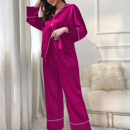 Pigiama da donna Completo da notte Completo da pigiama Pj Set Top a maniche lunghe in raso con pantaloni Pigiama da 2 pezzi Pigiama da donna