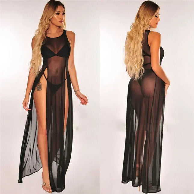 Copricostume Estivo da Donna, Abito da Spiaggia Sexy in Rete Trasparente, Vestito Lungo Senza Maniche con Spalline platinumshop
