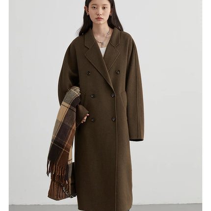 CHIC VEN Women Long Double-sided Woolen Coats Retro Loose Female Overcoat Double Breasted Ladies Windbreak Autumn Winter 2026