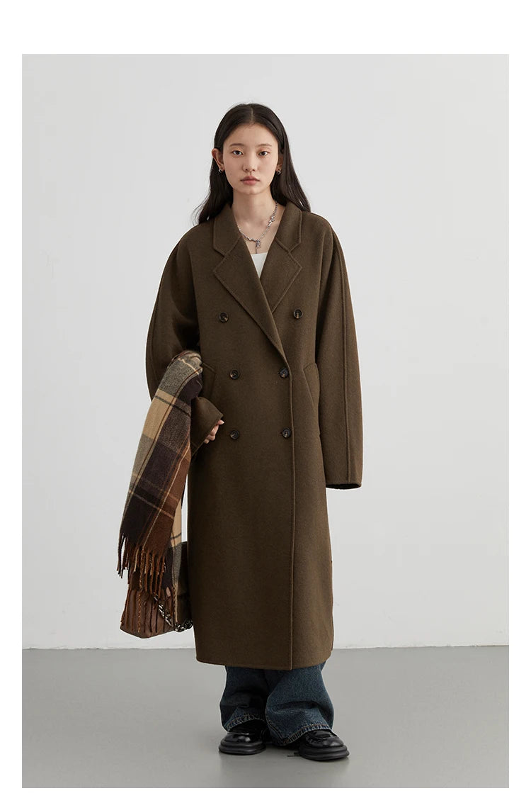 CHIC VEN Women Long Double-sided Woolen Coats Retro Loose Female Overcoat Double Breasted Ladies Windbreak Autumn Winter 2026