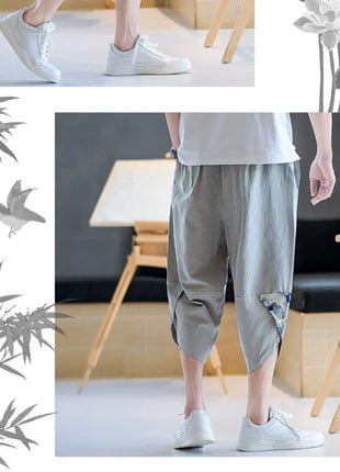 Pantaloni Kimono giapponesi da uomo in cotone traspirante Samurai Abbigliamento Pantaloni da uomo Stampa allentata Pantaloncini Harem retrò Pantaloni Hip Hop Harajuku