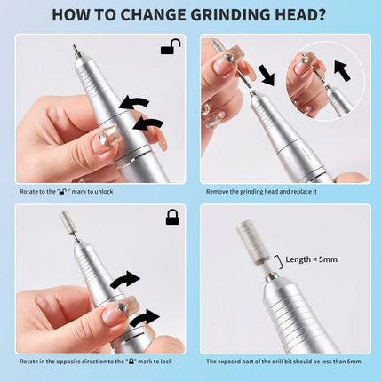 LIMEGIRL Portable Electric Nail Drill File 45000 RPM Rechargeable Electric Nail File Machine Kit for Acrylic Gel Nails Polishing Removing