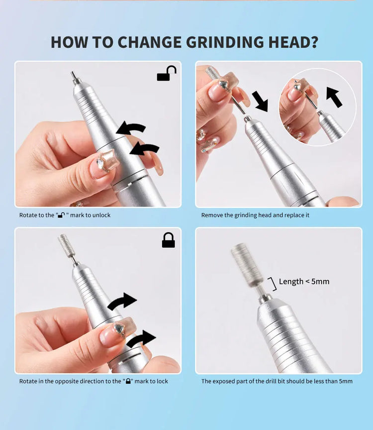 LIMEGIRL Portable Electric Nail Drill File 45000 RPM Rechargeable Electric Nail File Machine Kit for Acrylic Gel Nails Polishing Removing