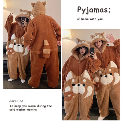 DAIMELU cartoon pajamas men's winter coral fleece flannel thickened warm male loungewear suit sleepwear one set girl nightwear