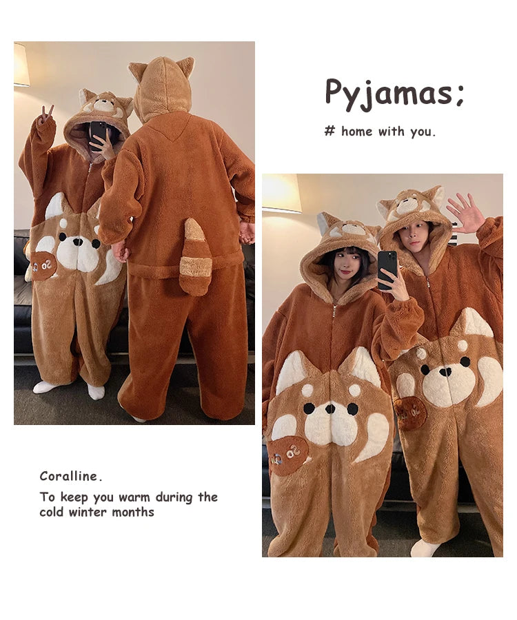 DAIMELU cartoon pajamas men's winter coral fleece flannel thickened warm male loungewear suit sleepwear one set girl nightwear