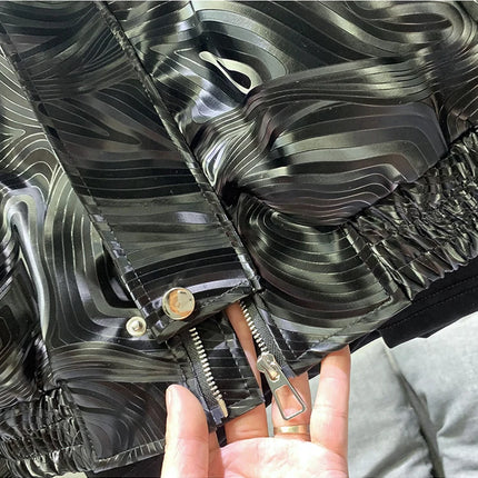 Mauroicardi Spring Autumn Cool Short Black Shiny Geometric Faux Leather Jacket Men Zipper Stylish Luxury Designer Clothes
