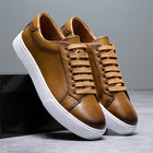 New Men Casual Sports Vulcanized Shoes Comfortable Fashionable Flat Heeled Leather Shoes Outdoor Driving Travel Brand Shoes Men