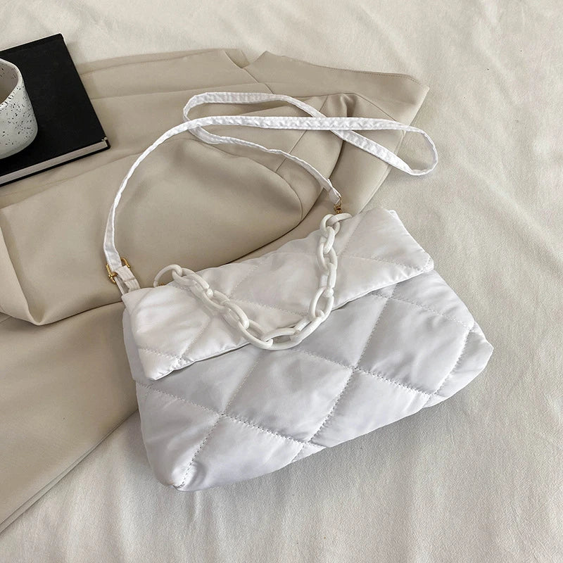 Yogodlns Large Capacity Crossbody Square Bags Casual Chain Women Underarm Bags Fashion Quilted All-match Winter Simple Shopping