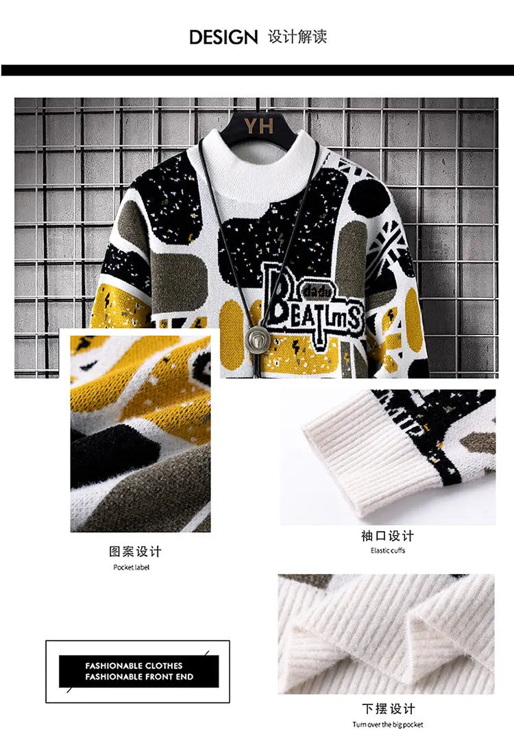 Men's fashion pullovers 2025 men winter Sweaters mens warm sweater O-neck custom pattern men sweaters autumn men size M-3XL