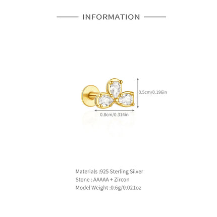 AIDE Heart Round Ball Flat Helix Piercing Earring 925 Sterling Silver Ear Studs Geometric Zircon Exquisite Trinket Studs Aretes PlatiNum