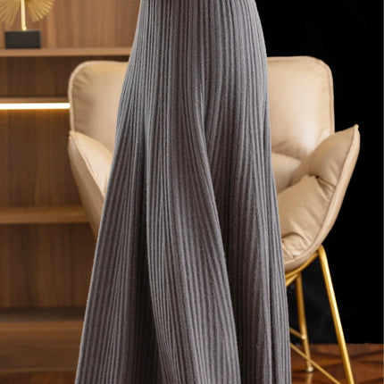 Elegant Women's Pleated Skirt 100% Merino Wool Skirt A-Line Long Skirt Soft Warm Autumn Winter Dress Slim Elastic Waist Office PlatiNum