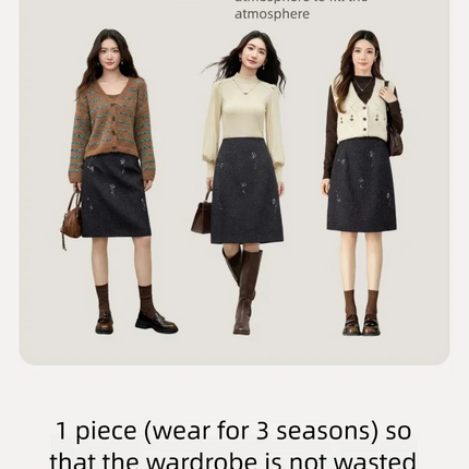 SENTUBILA Women's Straight Skirt 2025 Office Lady Wool Blend Sequin Beading Mid Length Skirt Winter Clothing for Women 154QF6318 PlatiNum