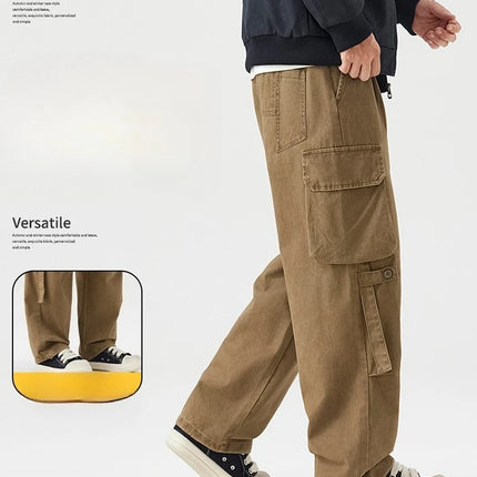 Autumn New Cargo Loose Multi-pockets 100% Cotton Straight Pants for Men Clothing Comfort Zipper Male Trouser GF258113