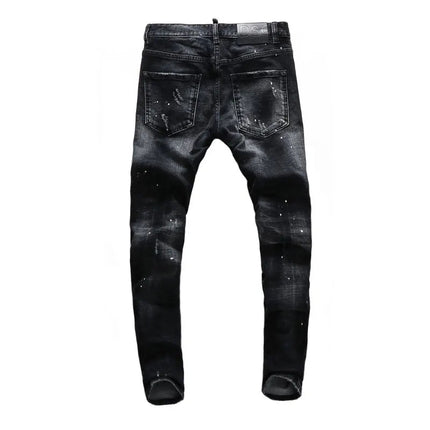 Street Fashion Men Jeans Retro Black Gray Elastic Slim Ripped Jeans Men High Quality Brand Designer Vintage Denim Pants Hombre PlatiNum