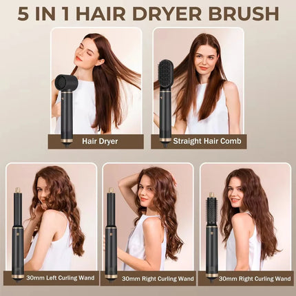 1000W Hair Dryer 5 in 1 Electric Comb Negative Ion Straightener Comb Curling Iron Detachable Multifunctional Heating Brush Hair Dryer