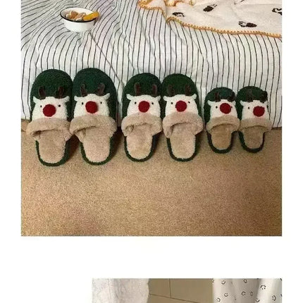 Winter Christmas Women Home Slippers Men Indoor Soft Non-slip Sandals Couples Warm Plush Flat Slides Adults Unisex Lovely Shoes