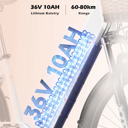 Bicicletta Elettrica Cysum Cityrun 26'', E-Bike 250W per Adulti, Uomini e Donne, Batteria Rimovibile 36V 10Ah, Velocità Massima 25km/h, Autonomia 70-90km, Bici per Pendolari Urbani e Suburbani