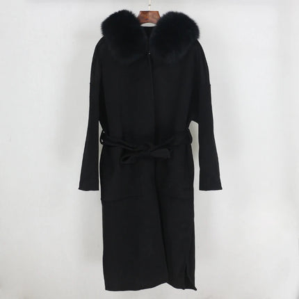 OFTBUY Omen Double Face Wool Coat Natural Fur Coat Wool Blend Jacket Winter Warm Elegant Long Sleeve Fur Cuffs Fashion Outerwear