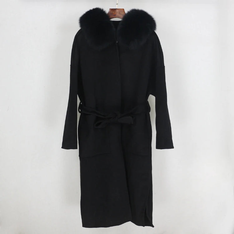OFTBUY Omen Double Face Wool Coat Natural Fur Coat Wool Blend Jacket Winter Warm Elegant Long Sleeve Fur Cuffs Fashion Outerwear