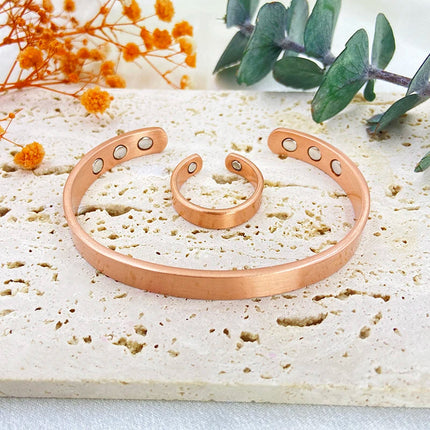 Set Bracciali e anelli in rame puro per donna Uomo Polsino semplice Braccialetti magnetici Artrite Salute Gioielli in rame massiccio platinumshop