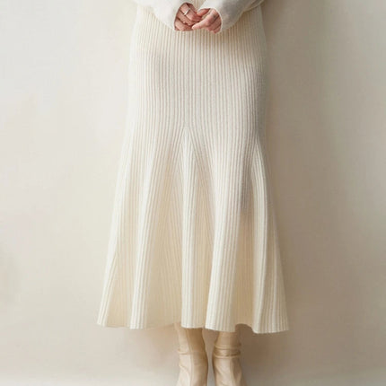 Woman's 100% Cashmere Knittwear Skirt Autumn Winter Elegant Mermaid Mid-calf High Waisted Slim Office Lady Dress Light Luxury PlatiNum