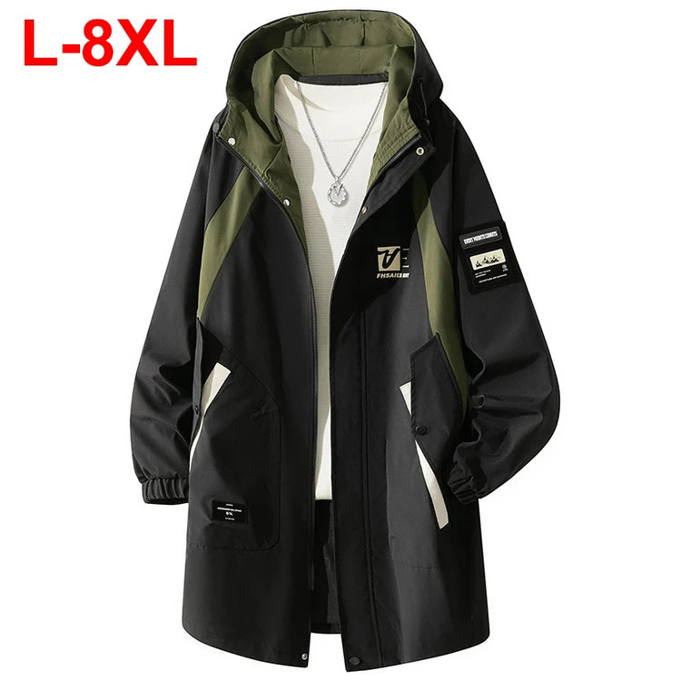 8XL Plus Size Men Jackets Windbreaker Long Hooded Coat Man Big Size 7XL Jackets Outwear