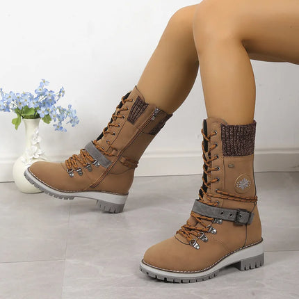 Plus Size Shoes for Women 36-43 Autumn Winter Fashion Warm Lace Up Platform Wedges Non-slip Mid-calf Boots Women Boot