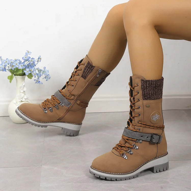 Plus Size Shoes for Women 36-43 Autumn Winter Fashion Warm Lace Up Platform Wedges Non-slip Mid-calf Boots Women Boot