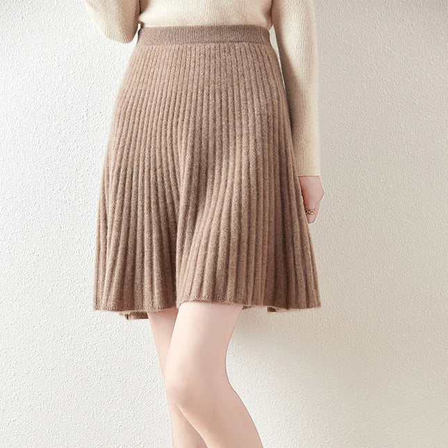Korean Skirt 100% Merino Wool Women's Knitted Mini Skirt Autumn and Winter Women's Fashion Solid Color Small Umbrella Skirt PlatiNum