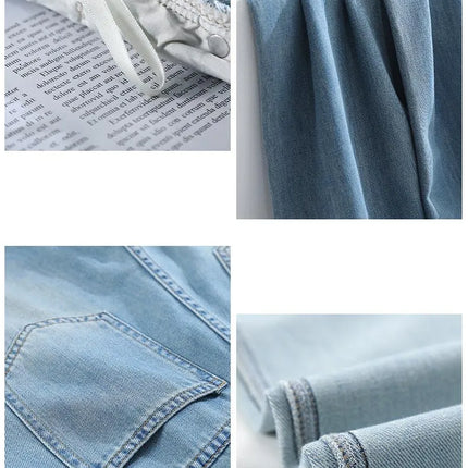 Jeans da donna in seta ghiaccio, nuovi, estivi 2026, in denim sottile e morbido, a gamba dritta e larga, modello baggy, versatili, blu ﻿
