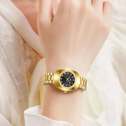2024 nuove donne orologio ovale 34mm movimento al quarzo in acciaio inossidabile marchio di lusso acqua diamante oro nero vestito casual orologio da banchetto platinumshop