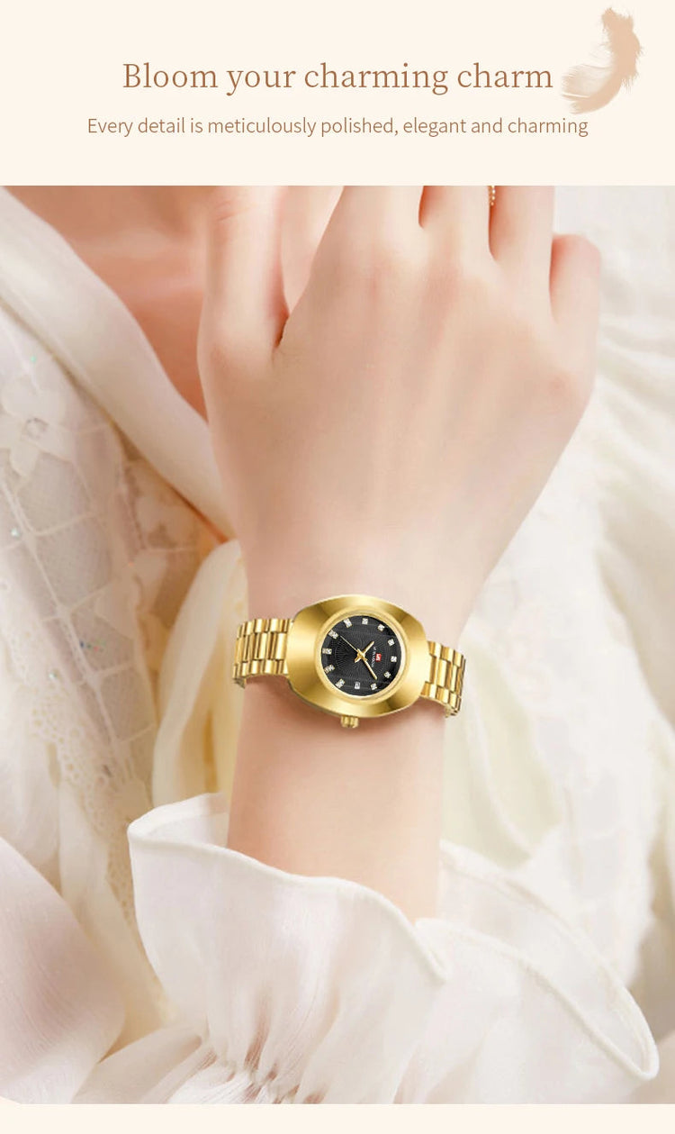 2024 nuove donne orologio ovale 34mm movimento al quarzo in acciaio inossidabile marchio di lusso acqua diamante oro nero vestito casual orologio da banchetto platinumshop
