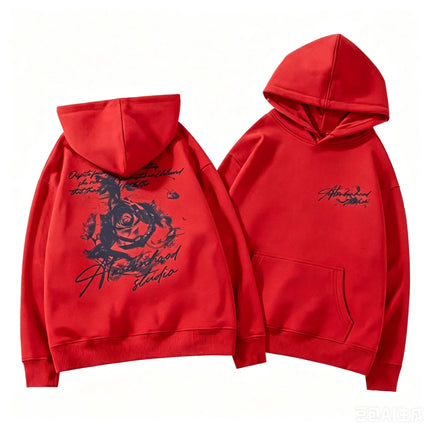 Unisex Letter Rose Print Hoodie Long Sleeve Sweatshirt Casual Street Sport Tops Autumn Winter For Men Women